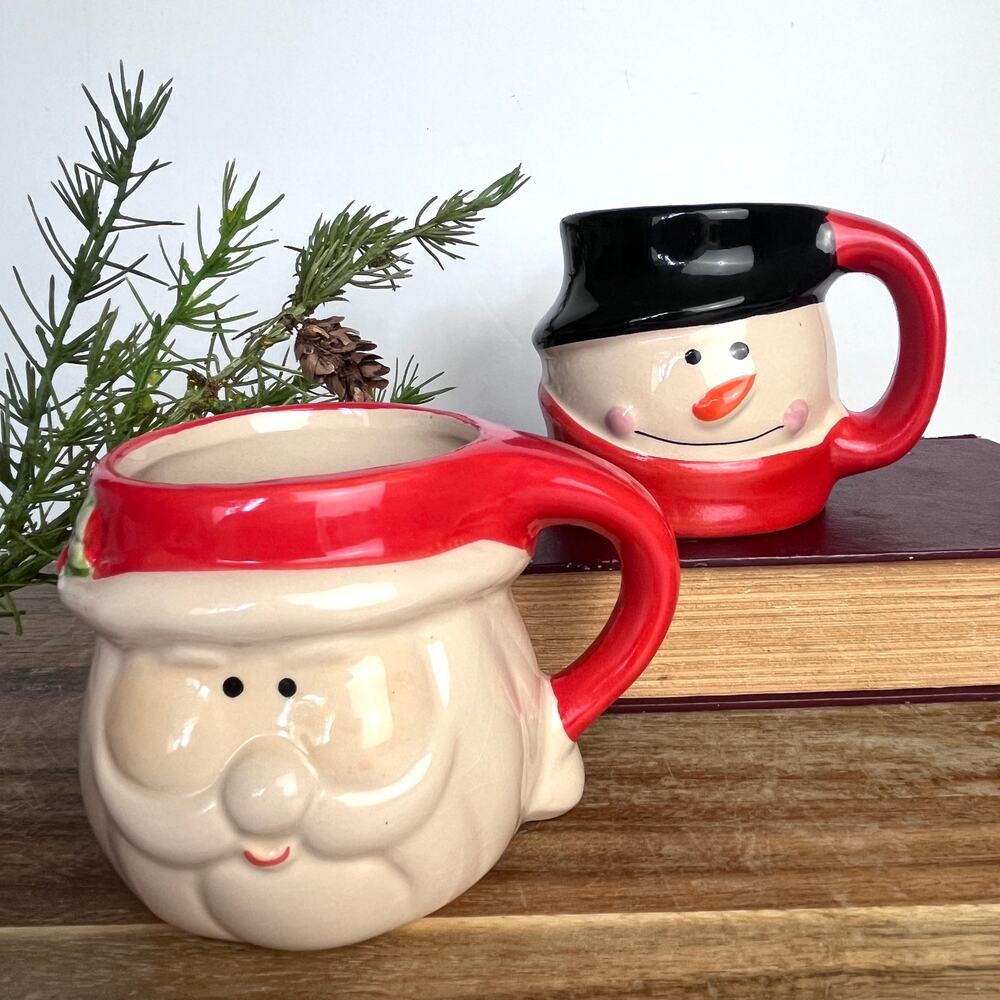 Vintage Royal Norfolk Ceramic Christmas Mugs Santa Claus & Snowman Lot of 2
